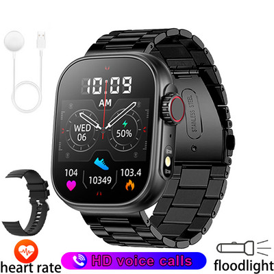 Uus valgustusega LED-taskulamp 2,01-tolline HD-suure ekraaniga spordikell Tervise jälgimine Bluetoothi kõne nutikell 2023, mehed, naised