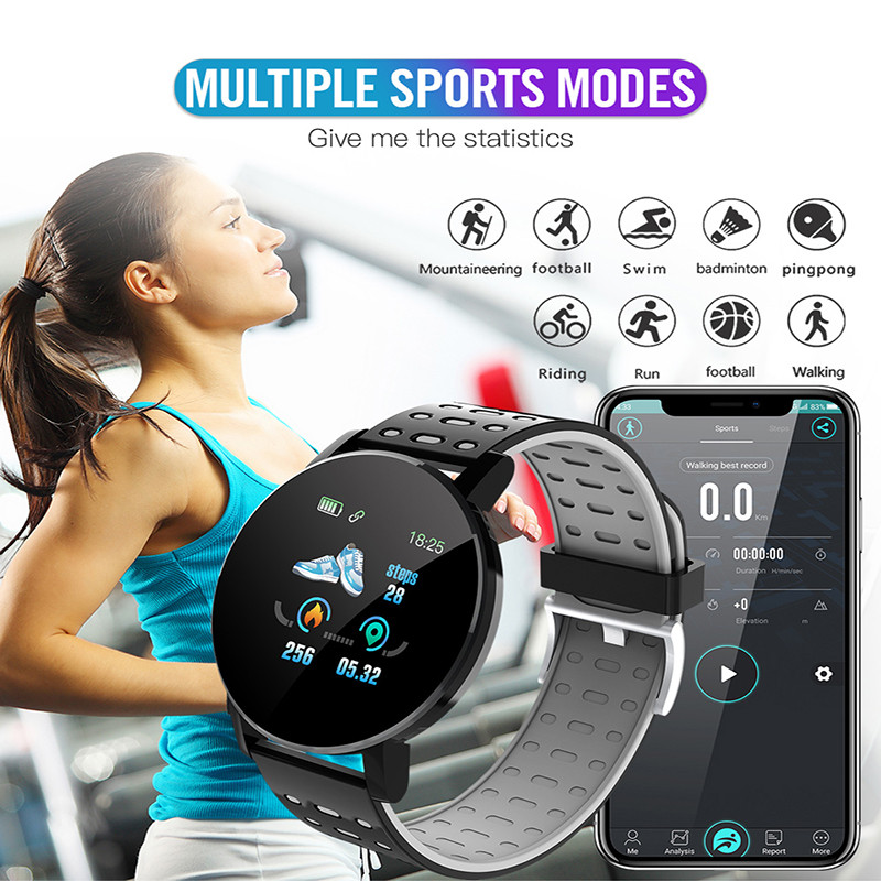 119 Plus Fit Pro nutikas käevõru ümmargune naiste meeste käekell äratuskell fitnessi jälgija käekell Fit Smartwatch lastele Android IOS