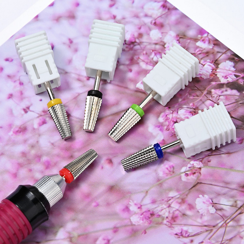 Carbură de oțel de tungsten Acoperire colorată Cuticule Curățare unghii Burghie Freză rotativă pentru manichiură Instrument de accesorii pentru unghii