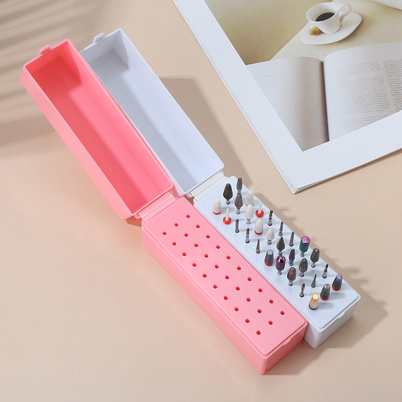 30 skylių nagų šlifavimo galvutės laikymo dėžutė Nagų dailės šlifavimo antgalio laikiklio ekrano stovas šlifavimo galvutės organizatoriaus ekrano dėžutė