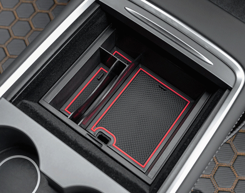 Accesorii pentru Tesla Model 3 Y, organizator pentru consolă centrală auto, cutie de depozitare ABS, tavă din pâslă/covoraș din silicon 2021 2022 2023