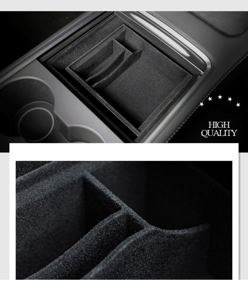 Accesorii pentru Tesla Model 3 Y, organizator pentru consolă centrală auto, cutie de depozitare ABS, tavă din pâslă/covoraș din silicon 2021 2022 2023