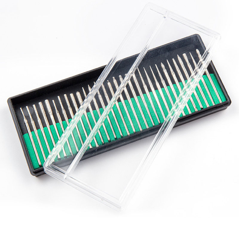 30 tk/komplekt Varrega teemanthambad elektrilise veski jaoks 2,35 mm puuriterade pöörlevate tööriistade komplekt koos kasti maniküüri abrasiivsete tööriistadega