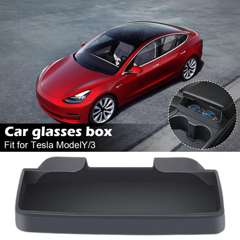 Cutie pentru ochelari auto pentru Tesla Model 3 Y Cotieră centrală Cutie de depozitare ascunsă Organizator Accesorii interioare Culoare gri