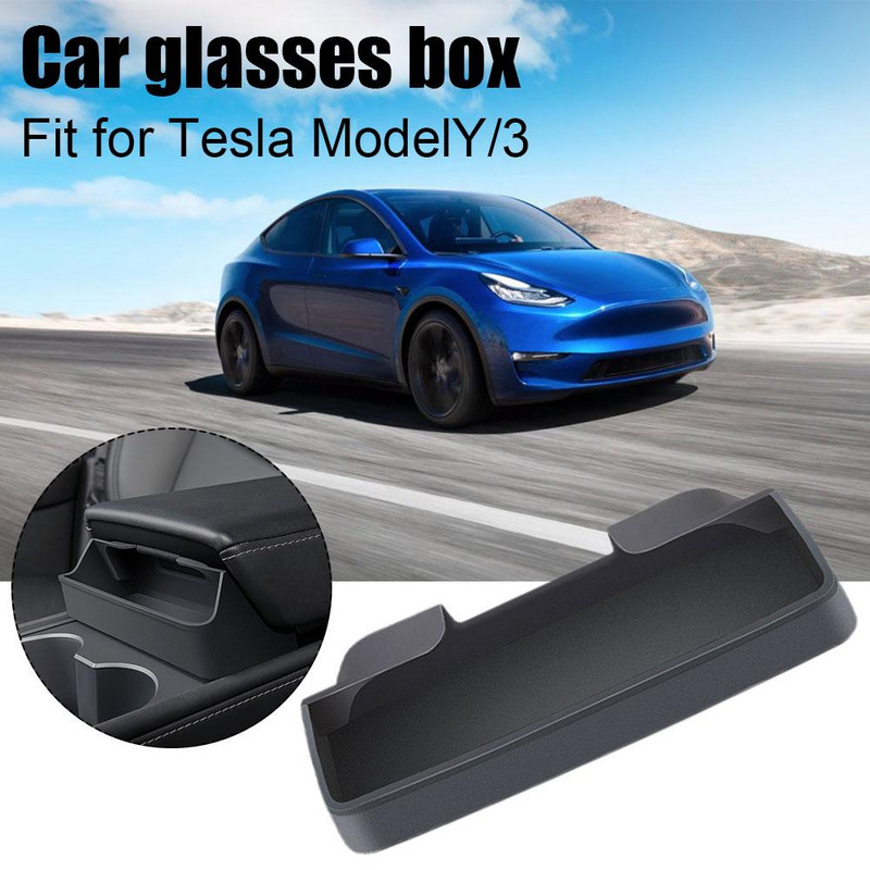Cutie pentru ochelari auto pentru Tesla Model 3 Y Cotieră centrală Cutie de depozitare ascunsă Organizator Accesorii interioare Culoare gri