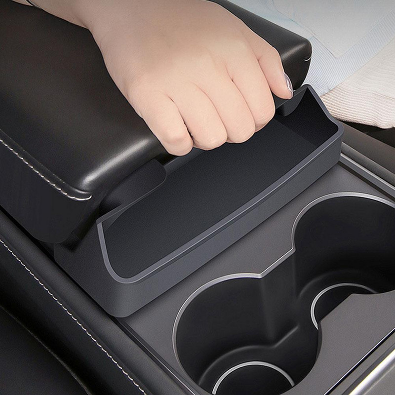 Cutie pentru ochelari auto pentru Tesla Model 3 Y Cotieră centrală Cutie de depozitare ascunsă Organizator Accesorii interioare Culoare gri