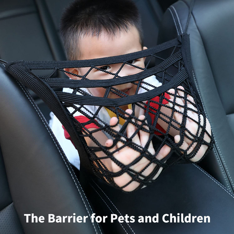3 sluoksnių tinklinis krepšys automobilinis elastinis laikymo tinklinis krepšys tarp sėdynių Auto salono tvarkyklė Automobilio skirstytuvas naminių gyvūnėlių barjeras Universalus ištempiamas
