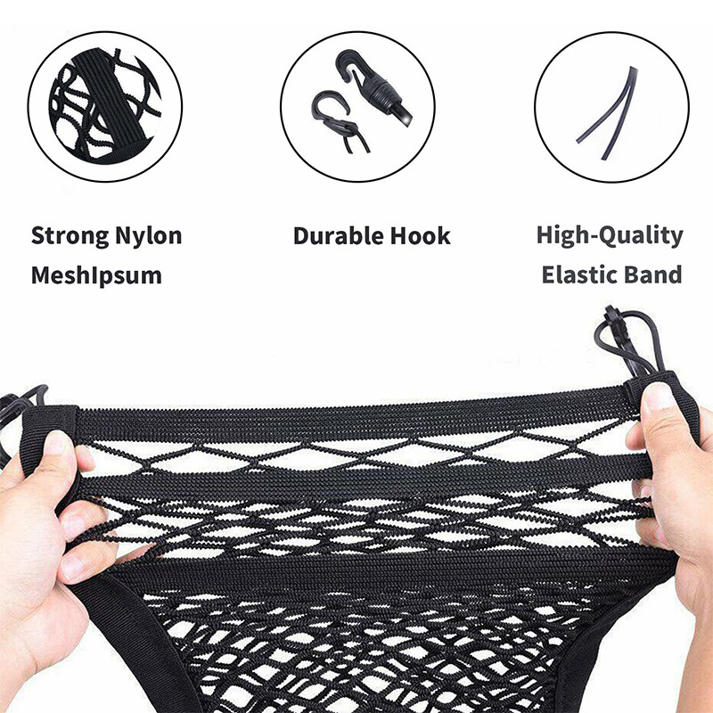 3 sluoksnių tinklinis krepšys automobilinis elastinis laikymo tinklinis krepšys tarp sėdynių Auto salono tvarkyklė Automobilio skirstytuvas naminių gyvūnėlių barjeras Universalus ištempiamas