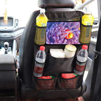 Органайзер за задната седалка на автомобила Мултифункционална чанта за съхранение на интериора на колата от плат Oxford с държач за таблет и поставка за чаша вода за напитки за деца