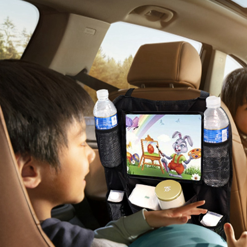Organizator pentru scaunul din spate al mașinii, multifuncțional, din pânză Oxford, geantă de depozitare interioară a mașinii cu suport pentru tabletă și suport pentru pahare de apă pentru copii