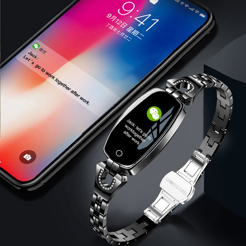 Kvaliteetne H8 naiste nutikell pulsikell, vererõhk, nutikell rihm Fitness Tracker naiste metallist käevõru kuldne