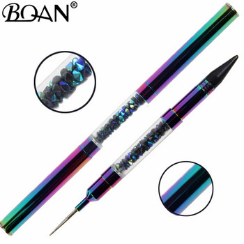 BQAN 1 БР. Ослепителна писалка за нокти с точки с два края Crystal Beads Handle Rhinestone Studs Picker Wax Pencil Manicure Nail Art Tool
