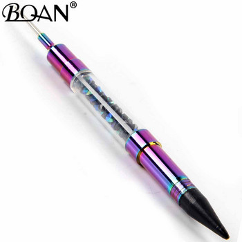 BQAN 1 БР. Ослепителна писалка за нокти с точки с два края Crystal Beads Handle Rhinestone Studs Picker Wax Pencil Manicure Nail Art Tool