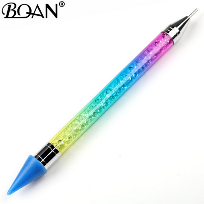 BQAN 1 TK pimestav kahe otsaga küünte täppispliiats, kristallhelmed, käepide Rhinestone naastud, valija vahapliiats maniküüri küünte kunstitööriist