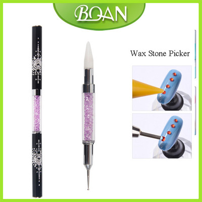 BQAN 1 TK pimestav kahe otsaga küünte täppispliiats, kristallhelmed, käepide Rhinestone naastud, valija vahapliiats maniküüri küünte kunstitööriist