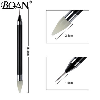 BQAN 1PCS черна двустранна писалка за нокти, кристални мъниста, дръжка, пръстени с кристали, восъчен молив, маникюр, инструмент за ноктопластика