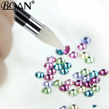 BQAN 1PCS черна двустранна писалка за нокти, кристални мъниста, дръжка, пръстени с кристали, восъчен молив, маникюр, инструмент за ноктопластика