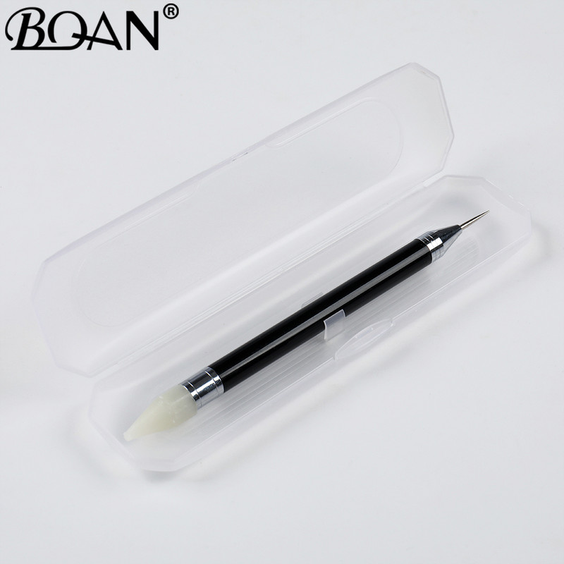 BQAN 1PCS Μαύρο στυλό νυχιών με κουκκίδες διπλής όψης Κρυστάλλινες χάντρες Λαβή στρας Καρφιά Picker Μολύβι Κερί Μανικιούρ Νυχιών Εργαλείο τέχνης