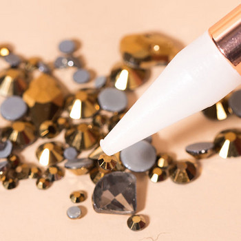 Двойна глава Rhinestone Picker Nail Dotting Tool Rose Gold Wax Pencil Crystal Diamond Handle Beads Studs Picking Up Manicure