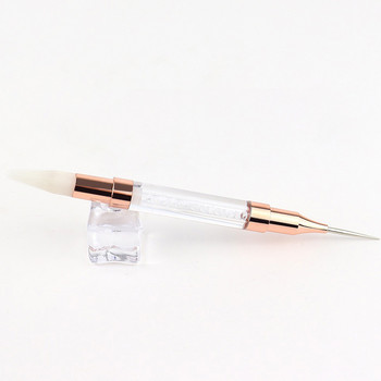 Двойна глава Rhinestone Picker Nail Dotting Tool Rose Gold Wax Pencil Crystal Diamond Handle Beads Studs Picking Up Manicure