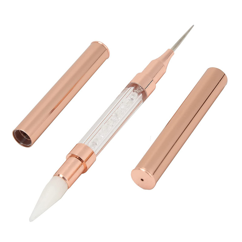 Dvostruki alat za biranje kamenčića Alat za šaranje noktiju Ružičasto zlato Voštana olovka Kristalne dijamantne ručke Perle Niti Olovka za podizanje Manikura