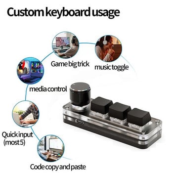 Macropad Macro Механична клавиатура RGB Mini Gaming Персонализирано копче за програмиране Клавиатури Червен превключвател 3 клавиша за Photoshop