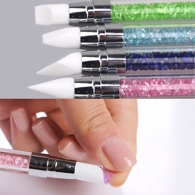 1 tk Rhinestone küünte maalimispintslid, kahe otsaga pintsel, silikoonpeaga küünehari DIY pliiats akrüül kvartskäepide