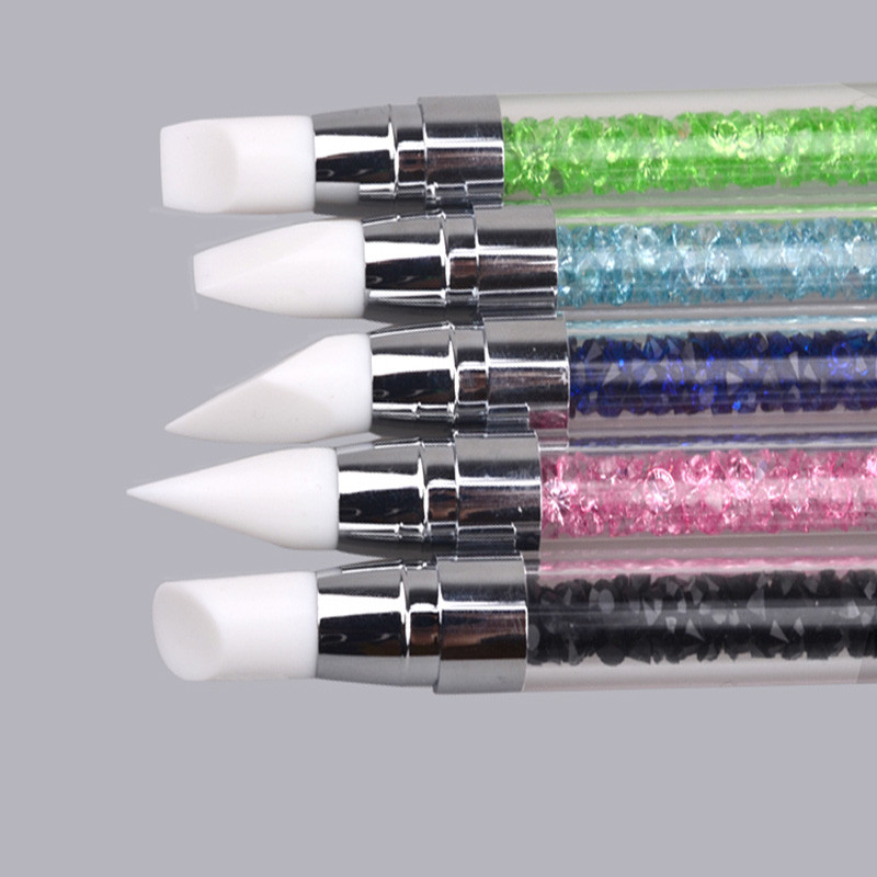 1 tk Rhinestone küünte maalimispintslid, kahe otsaga pintsel, silikoonpeaga küünehari DIY pliiats akrüül kvartskäepide