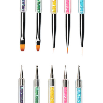 BQAN 5Pcs Πινέλο Νυχιών Σχεδιασμός Συμβουλή Ζωγραφική Σχέδιο Σκάλισμα Πέννα με κουκκίδες νυχιών FlatFan Liner Ακρυλικό Gel UV Polish Tool Manicure