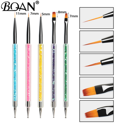 BQAN 5Pcs Nail Art Brush Design Tip Painting Drawing Carving Nail Dotting Pen FlatFan Liner Acrylic Gel UV Polish Tool Маникюр
