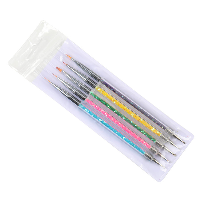 BQAN 5 buc. perie pentru arta unghiilor, design, vârf, pictură, desen, sculptură, pentru unghii, pix pentru unghii, căptușeală cu ventilator plat, gel acrilic, instrument de lustruit UV, manichiură