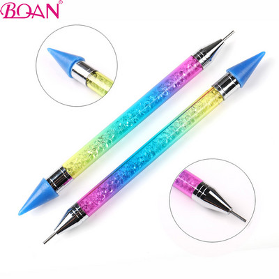 BQAN Multicolor Crystal Beads nyél viasz ceruza strasszhoz vakító, kétvégű körömpontozó toll szegecsekkel, manikűr eszközök