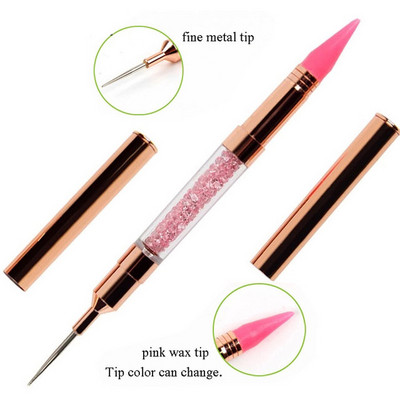 BQAN Višebojne kristalne perle Drška Voštana olovka za blistave dijamante Dvostruka olovka za točkice za nokte Birač alata za manikuru