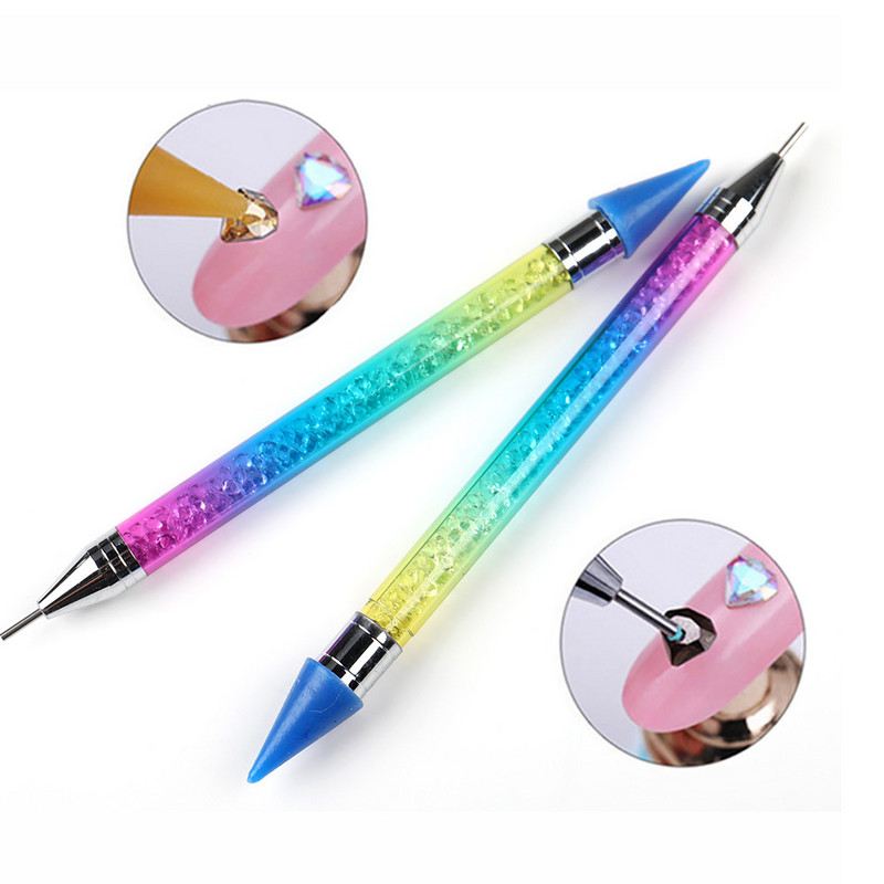 BQAN Višebojne kristalne perle Drška Voštana olovka za blistave dijamante Dvostruka olovka za točkice za nokte Birač alata za manikuru