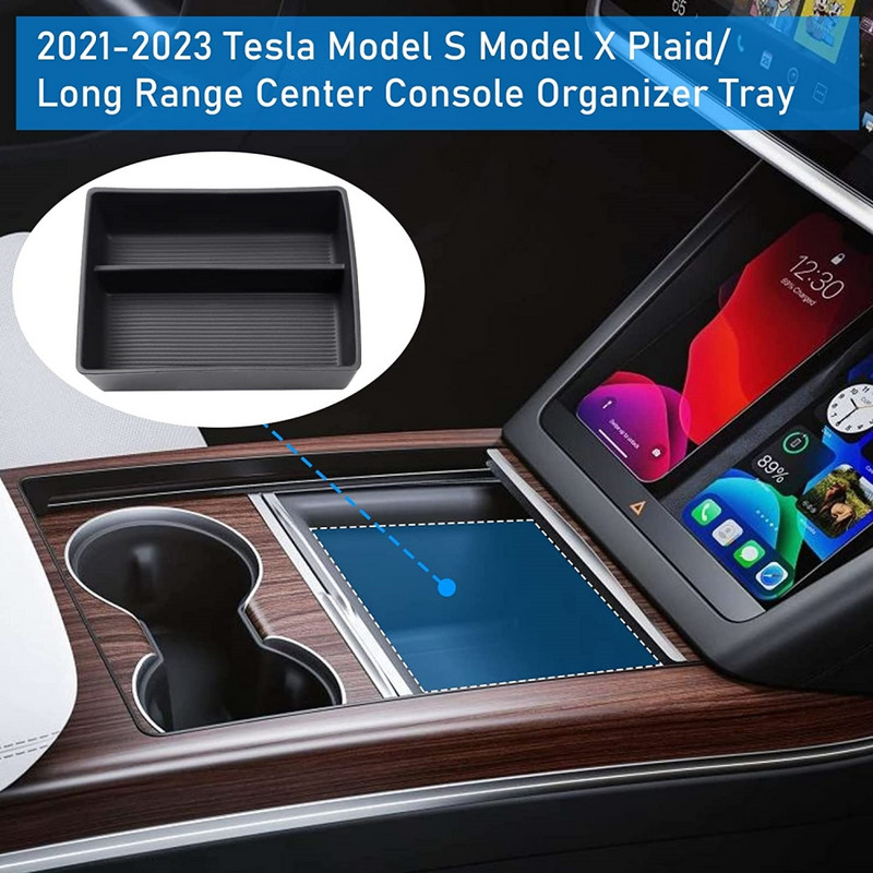 Tavă organizatoare pentru consola centrală pentru Tesla Model S Model X Plaid/Long Range 2021 2022 2023 Cutie de depozitare pentru consola centrală față
