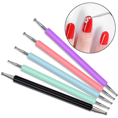 5 τμχ/Σετ Dual-Ended Nail Art Dotting Pen Dotting Rhinestones Handle 3D UV Liner Liner Flower Pattern Drawing Painting Painting Painture Dotting Sthines