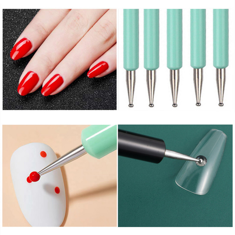 5 buc/set cu două capete Nail Art Dotting Pen Strass Mâner 3D UV Gel Liner Model de flori Desen Pictură Perie Instrumente de manichiură