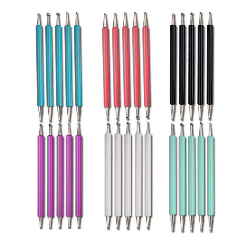 5 buc/set cu două capete Nail Art Dotting Pen Strass Mâner 3D UV Gel Liner Model de flori Desen Pictură Perie Instrumente de manichiură