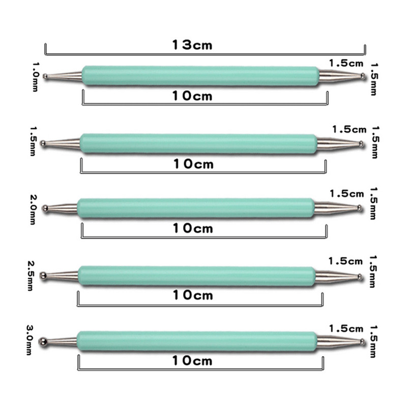 5 buc/set cu două capete Nail Art Dotting Pen Strass Mâner 3D UV Gel Liner Model de flori Desen Pictură Perie Instrumente de manichiură