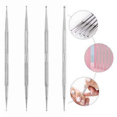 2 Way Dotting Pen Tool Двойна глава Nail Art Dotting Pen Химикалка за рисуване на нокти от неръждаема стомана Направи си сам декорация Dotting Pen