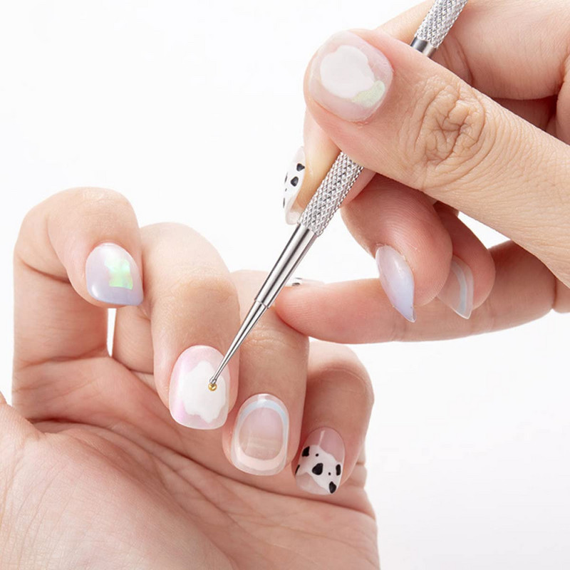 Stilo de punctat cu 2 căi, instrument pentru pictura de unghii cu cap dublu, pentru arta unghiilor, stilou pentru pictura de unghii din oțel inoxidabil, pentru decorare DIY