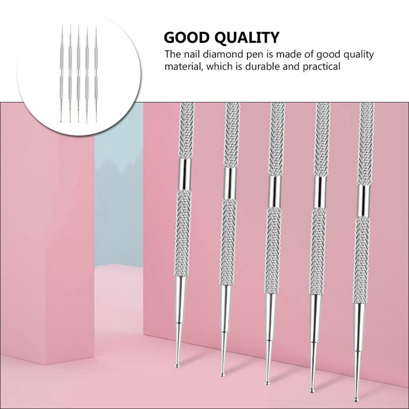 Stilo de punctat cu 2 căi, instrument pentru pictura de unghii cu cap dublu, pentru arta unghiilor, stilou pentru pictura de unghii din oțel inoxidabil, pentru decorare DIY