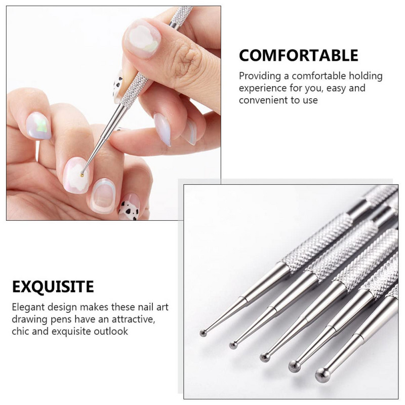 Stilo de punctat cu 2 căi, instrument pentru pictura de unghii cu cap dublu, pentru arta unghiilor, stilou pentru pictura de unghii din oțel inoxidabil, pentru decorare DIY