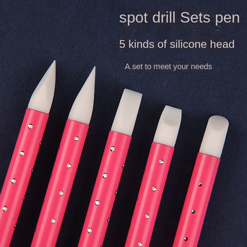 5 τμχ Μεταλλικά κουκκίδες στρας Picker Hollow Egraving Dual Heads Silica gel Pen Nail Art Dotter DIY Point Drill Tools