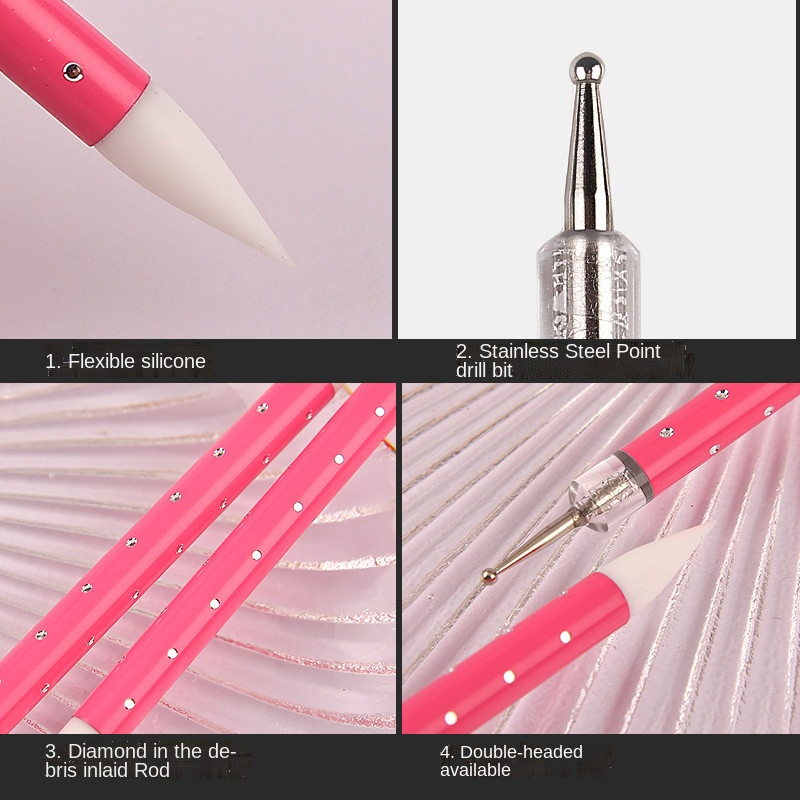 5 TK Metallist täppidega kivide korjaja Õõnes graveerimine Kahe peaga Silikageeli pliiats Küünte Kunst Dotter isetegemise punktiga puuritööriistad