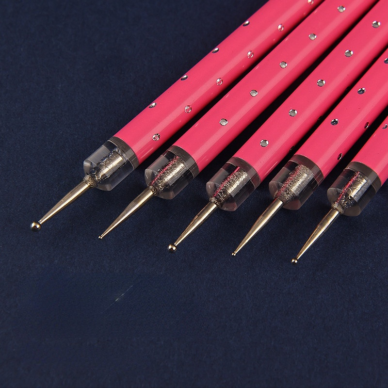 5 TK Metallist täppidega kivide korjaja Õõnes graveerimine Kahe peaga Silikageeli pliiats Küünte Kunst Dotter isetegemise punktiga puuritööriistad