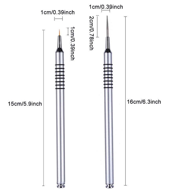 1 vnt. Nagų šepetėlis Sidabrinės rankenos gelio dažų taškelių piešimo rašiklis manikiūras „pasidaryk pats“ įrankis, nešiojamas metalinis nagų šepetėlis