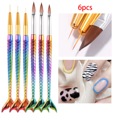 6 DB fokozatos színes faragás sellő csúszásgátló tolltartó anyag akril dekoráció köröm ecset pufferek manikűr készlet eszközök