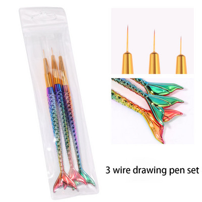 6 TK järkjärguline värviline nikerdamine Mermaid libisemisvastase pliiatsi hoidja materjal akrüülkaunistus küünekunsti pintsel Puhvrid maniküüri komplekt Tööriistad