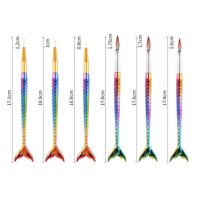 6 TK järkjärguline värviline nikerdamine Mermaid libisemisvastase pliiatsi hoidja materjal akrüülkaunistus küünekunsti pintsel Puhvrid maniküüri komplekt Tööriistad